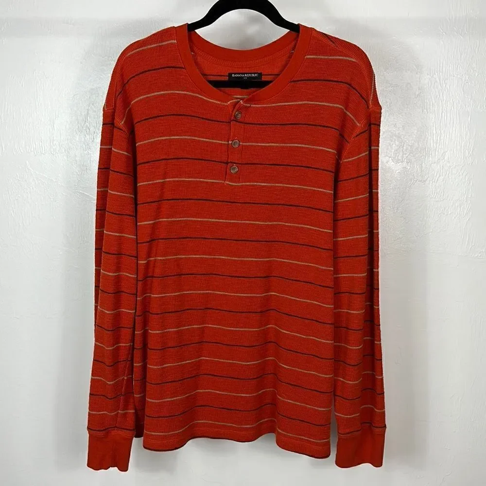 ❤️Last Chance Banana Republic Cotton Orange Striped Long Sleeve Shirt Size XXL
